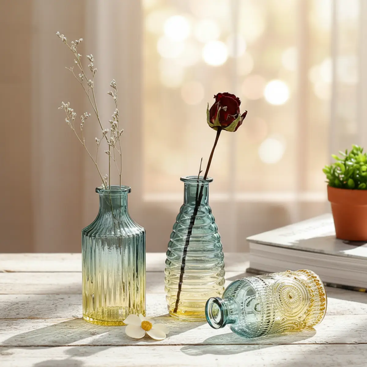 Retro Embossed Mini Vase 5 Piece Set