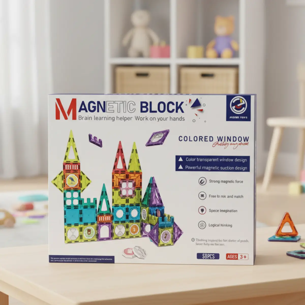 Kids Magnetic Building Blocks (58 PCs), Colored Window Set
