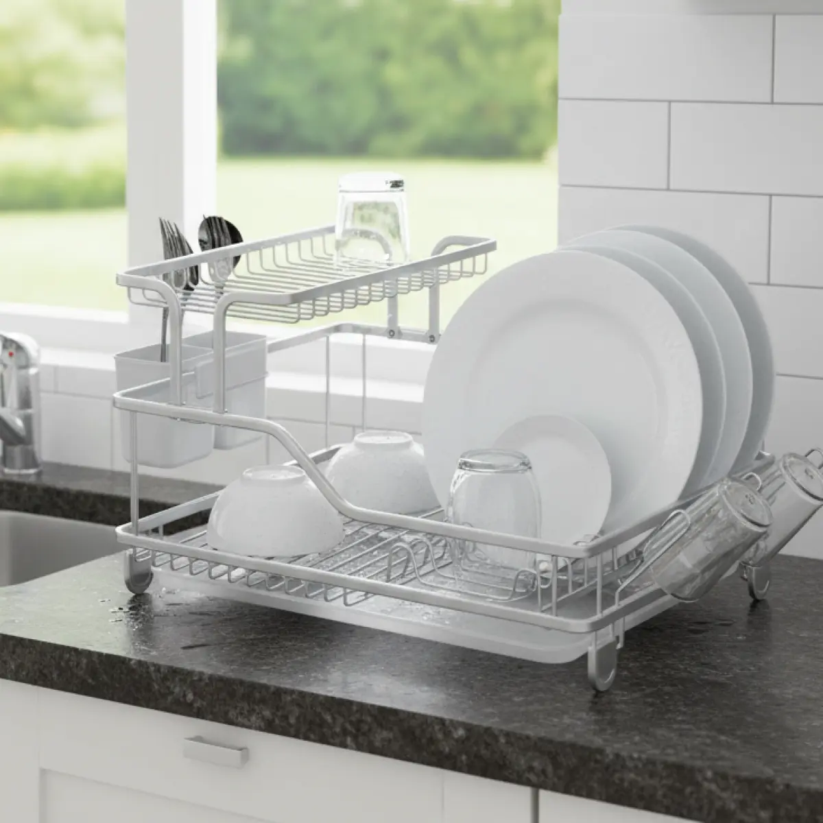 2-Tier Aluminum Dish Drying Rack – Silver