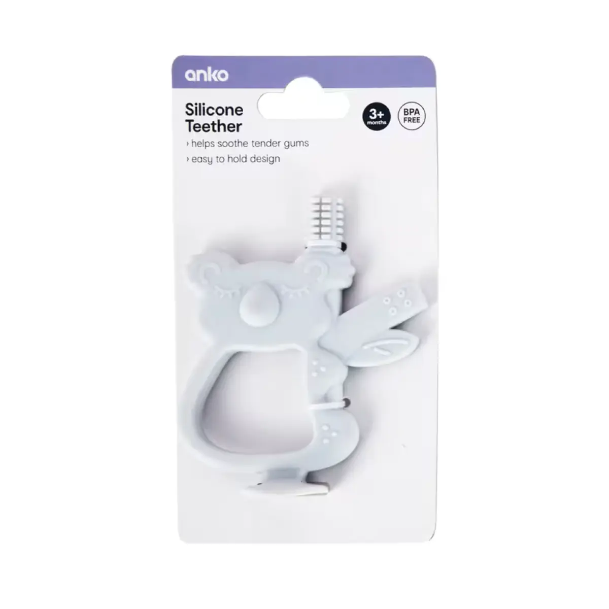 Silicone Teether – Grey | Soothing & Safe Teething Toy for Babies (3+ Months)