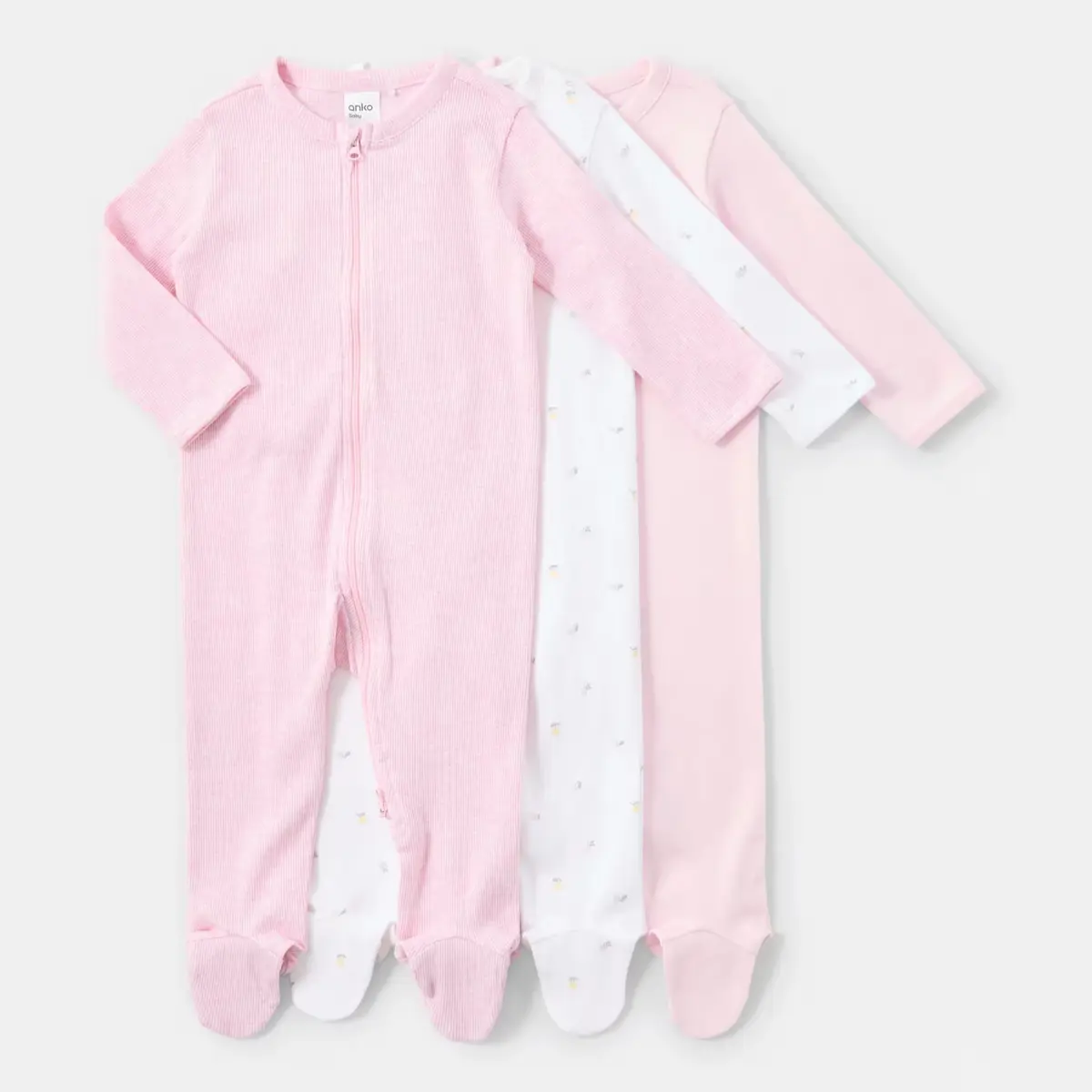 3 Pack Baby Coveralls - 100% Cotton -3-6 Months