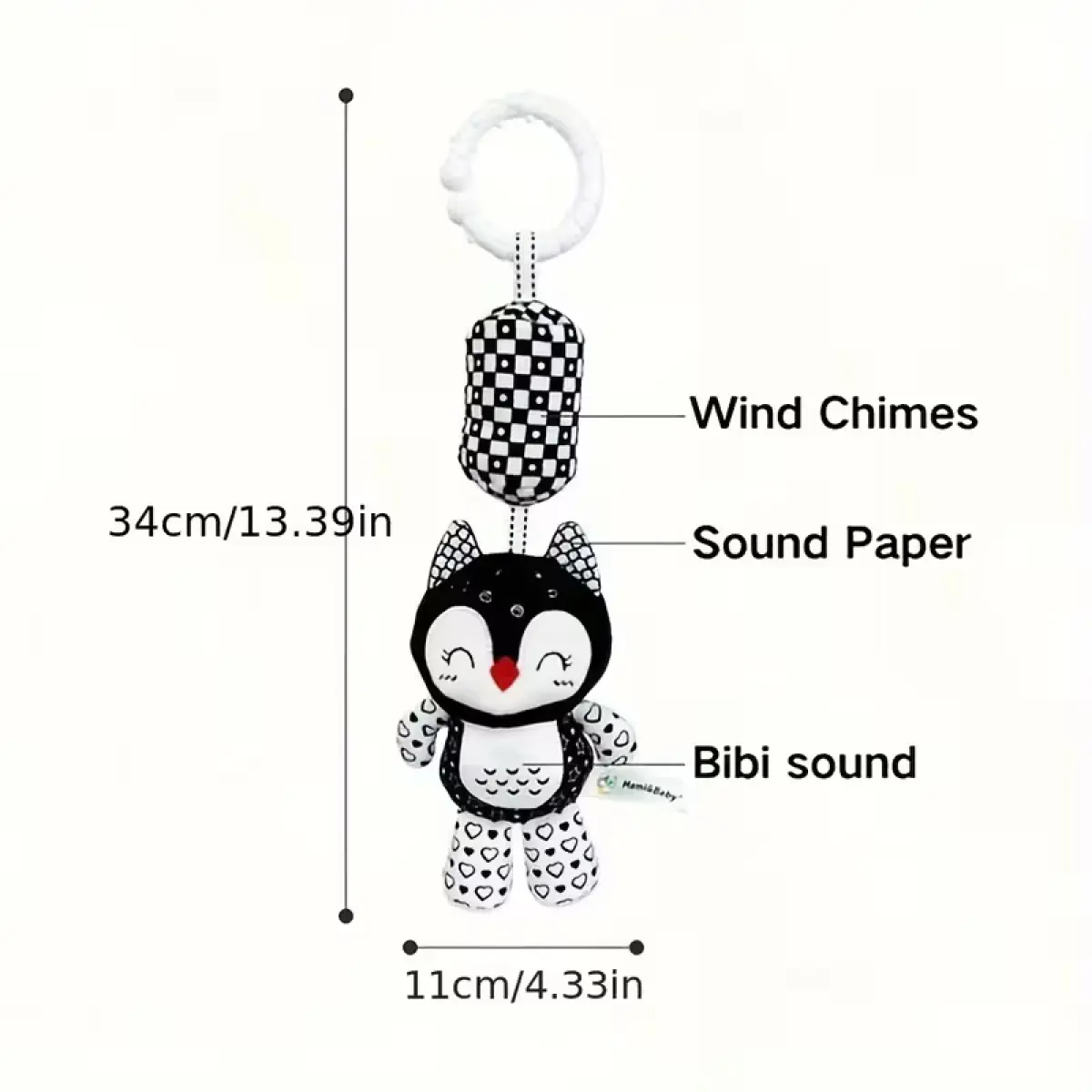 Baby Wind Chime Pram – Black & White Plush Animal Stroller Pendant