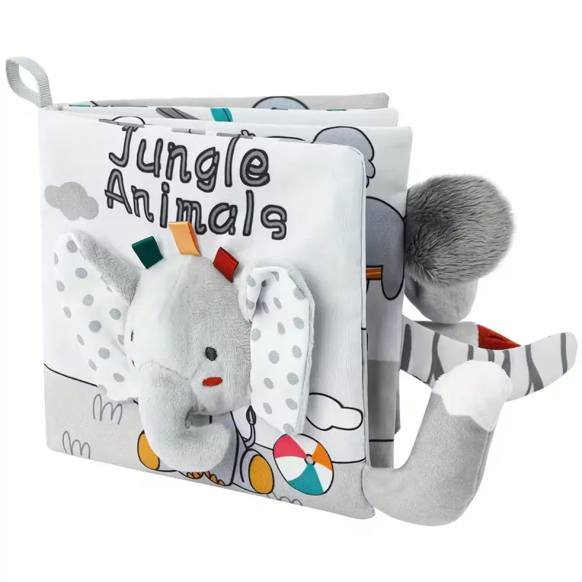 Jungle Animals Plush Baby Soother Cloth Book with 3D Tails