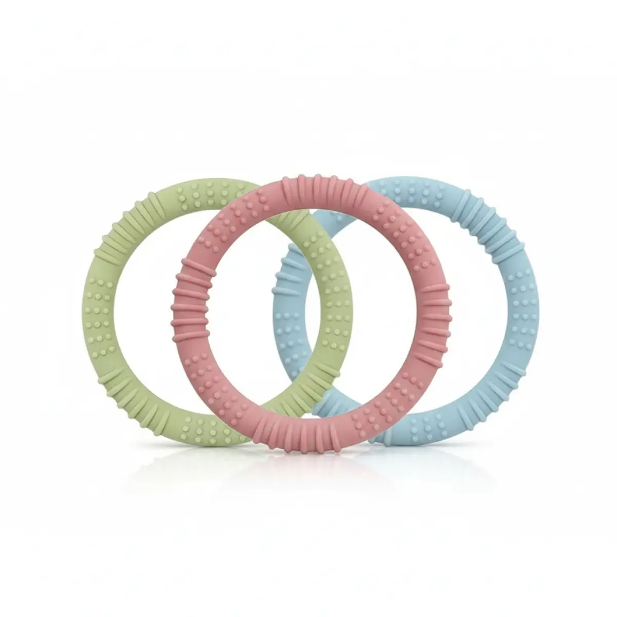 Colorful Silicone Teething Rings for Babies , Blue, Pink and Green