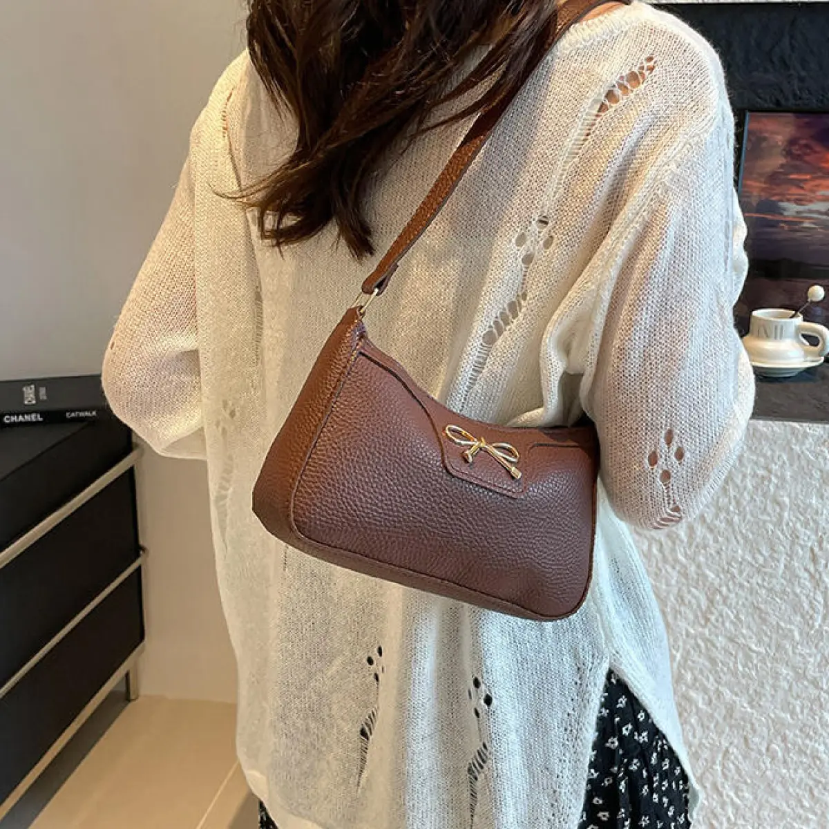 Fashion Bow Korean Style Baguette Underarm Shoulder Bag for Women