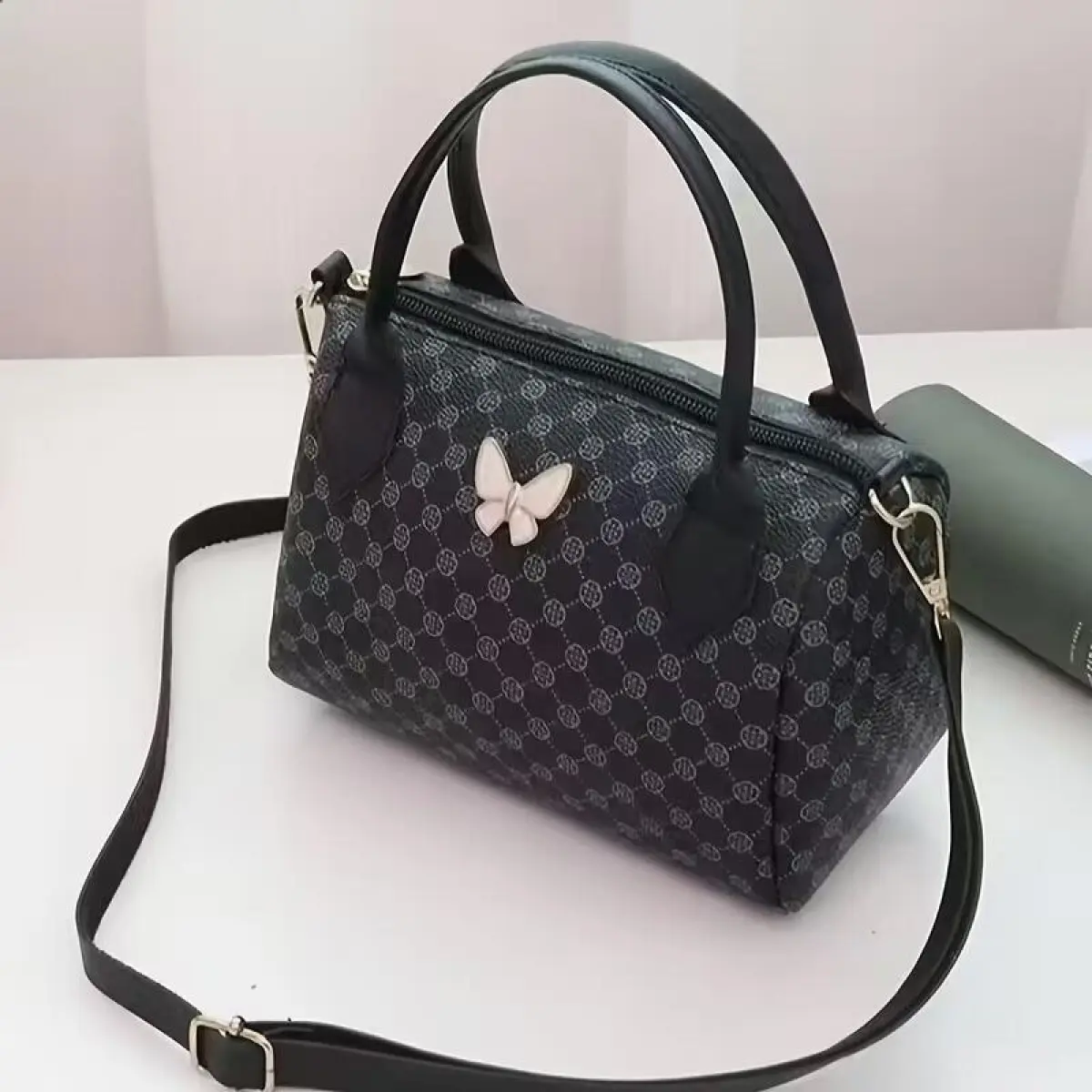 Butterfly Print Polka Dot Boston Shoulder Bag