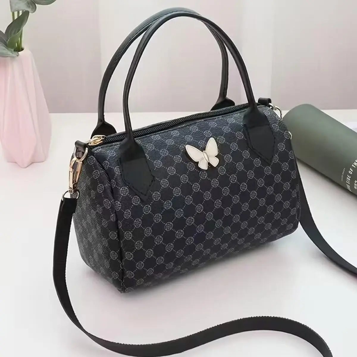 Butterfly Print Polka Dot Boston Shoulder Bag