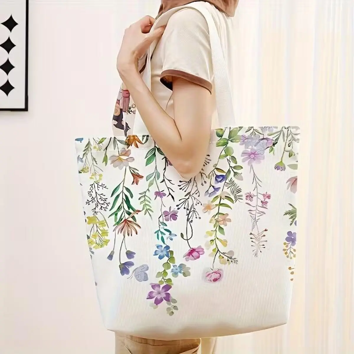 Floral Pattern Casual Tote & Reusable Shopping Bag