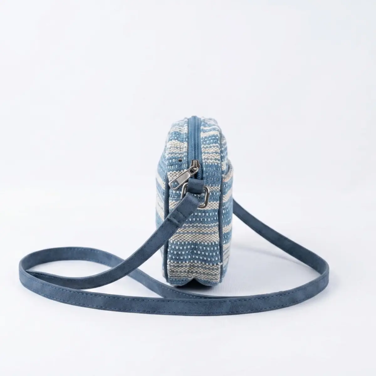 Woven Striped Camera-Style Crossbody Bag