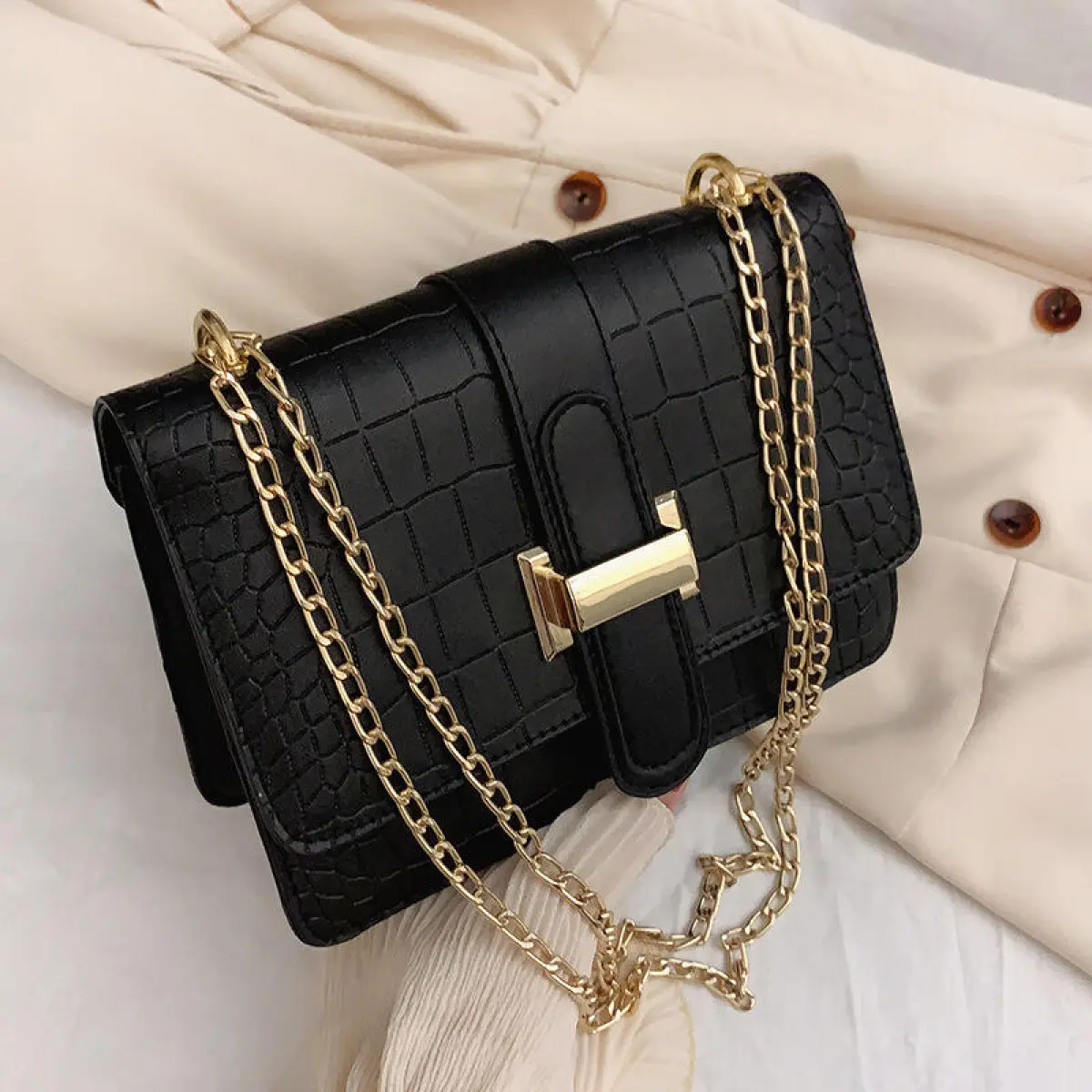 Classic Croc-Embossed Flap Crossbody Bag