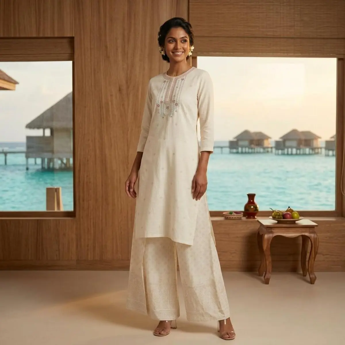 Embroidered Ivory Kurta Set