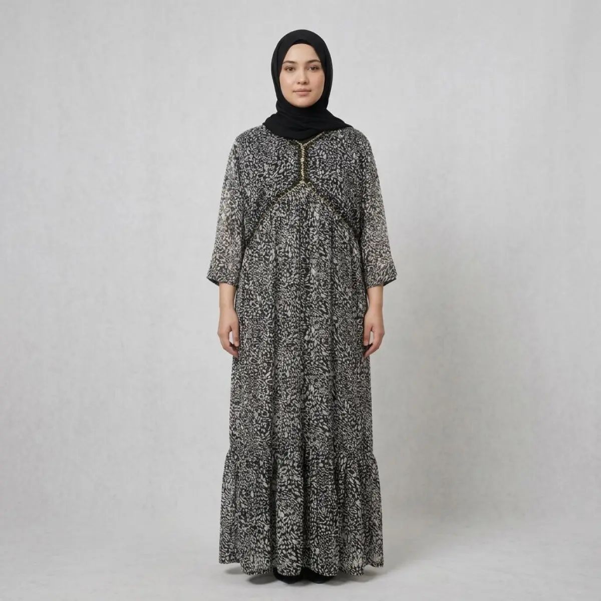 Amina Embellished Print Maxi Dress