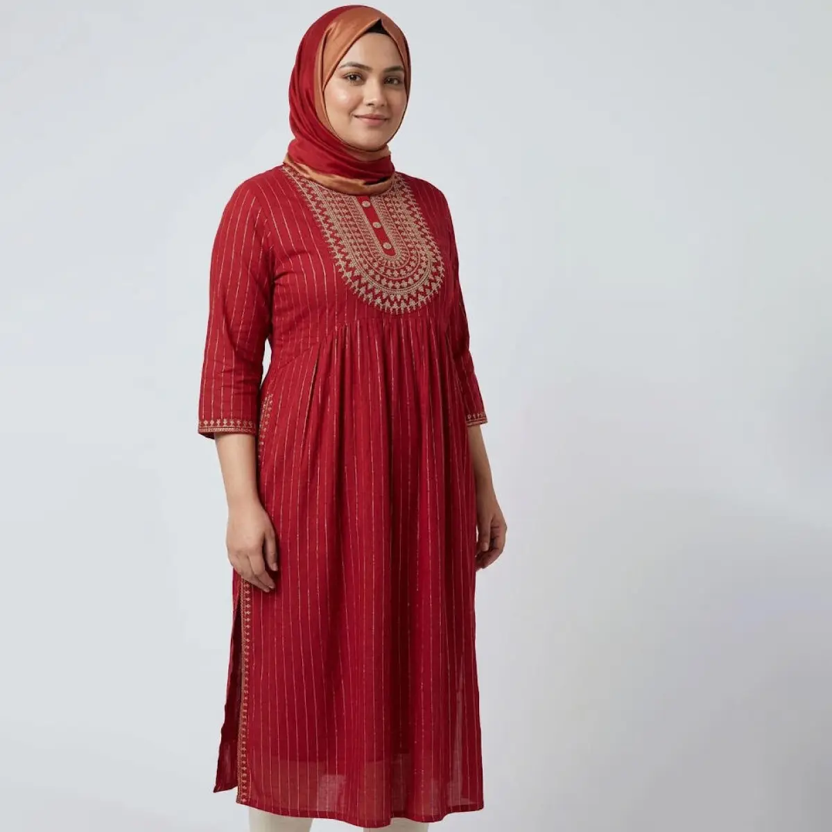 Plum Red-Embroidered Dress