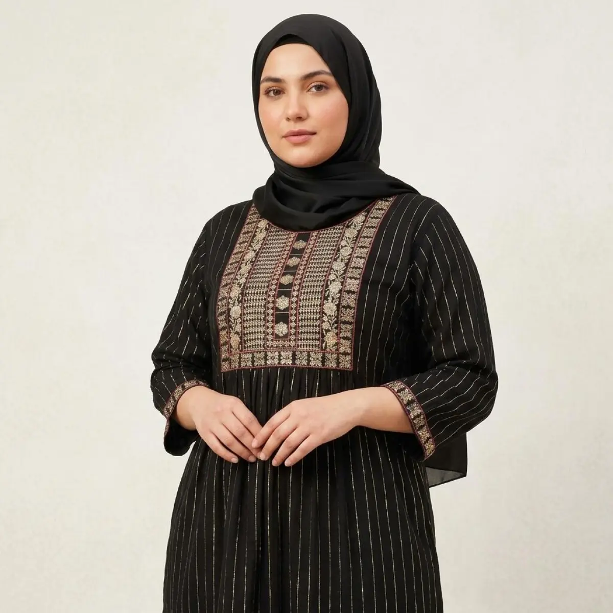 Plum Gold-Embroidered Dress