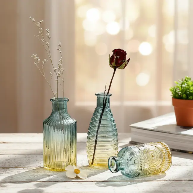 Retro Embossed Mini Vase 5 Piece Set