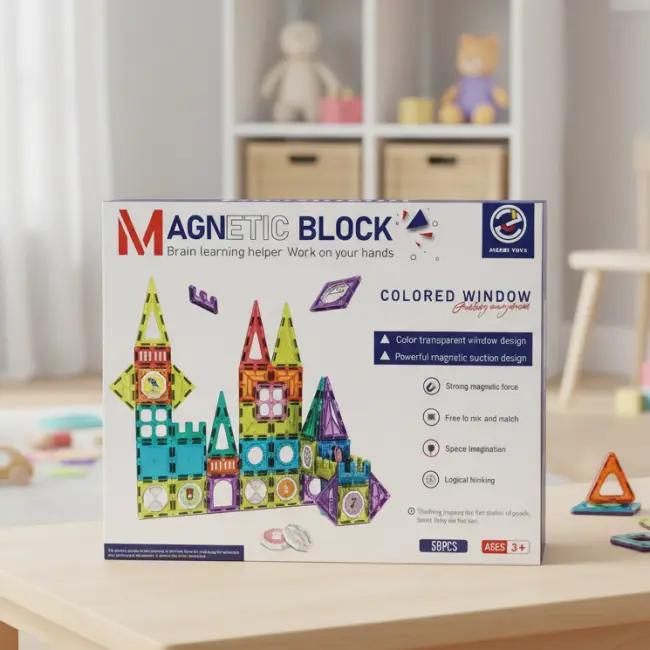 Kids Magnetic Building Blocks (58 PCs), Colored Window Set