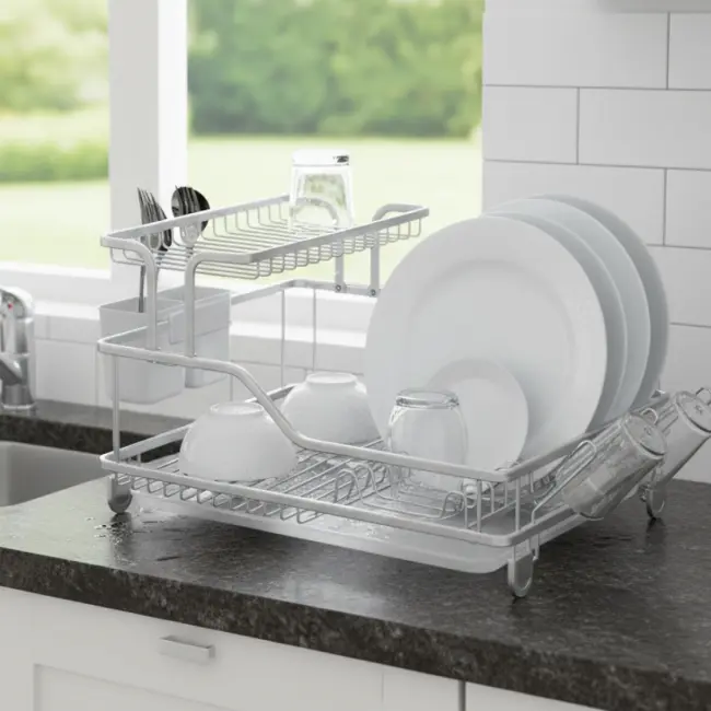 2-Tier Aluminum Dish Drying Rack – Silver