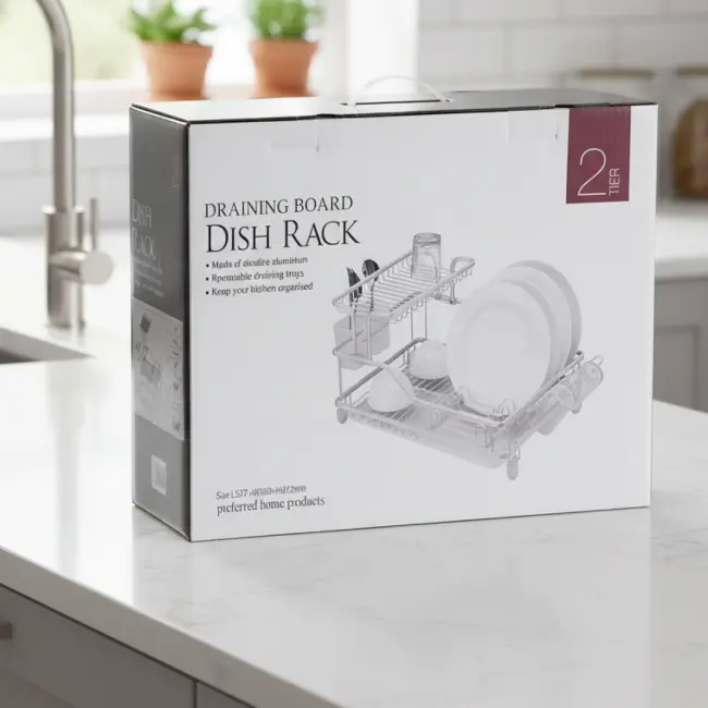 2-Tier Aluminum Dish Drying Rack – Silver