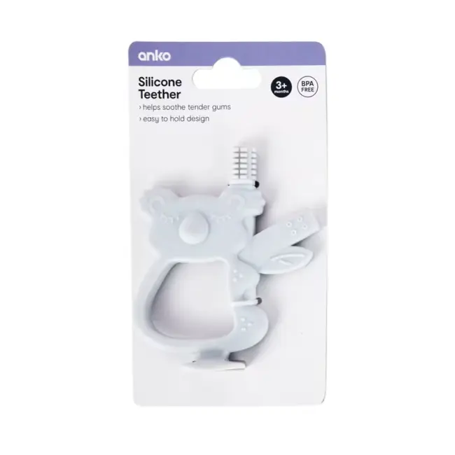 Silicone Teether – Grey | Soothing & Safe Teething Toy for Babies (3+ Months)