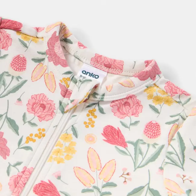 Turn Cuff Coverall flower 0-3/3-6 Months