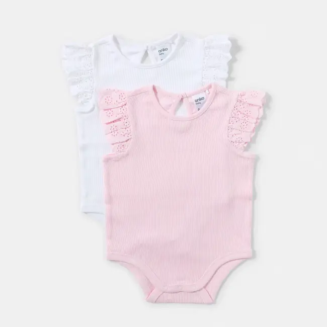 2 Pack Sleeveless Broderie Bodysuits