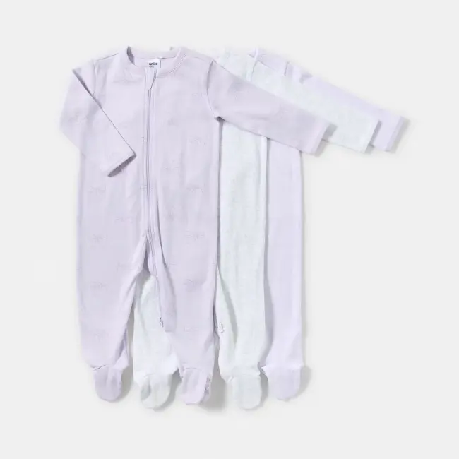 3 Pack Baby Coveralls - 100% Cotton -0-3 Months