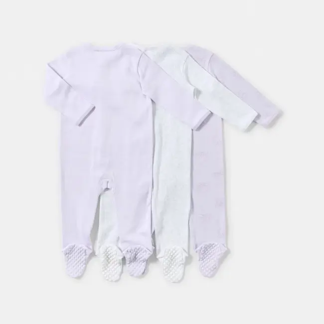 3 Pack Baby Coveralls - 100% Cotton -0-3 Months