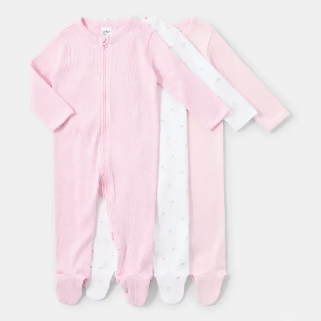 3 Pack Baby Coveralls - 100% Cotton -3-6 Months