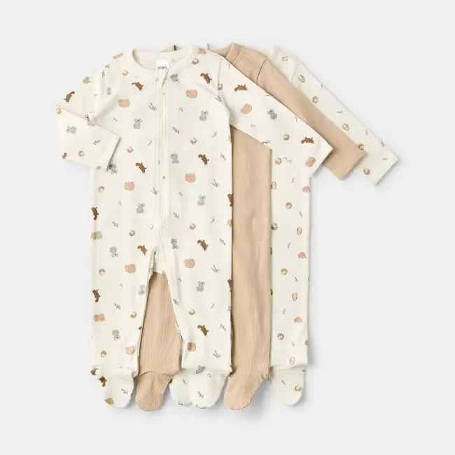 3 Pack Baby Coveralls - 100% Cotton - NewBorn