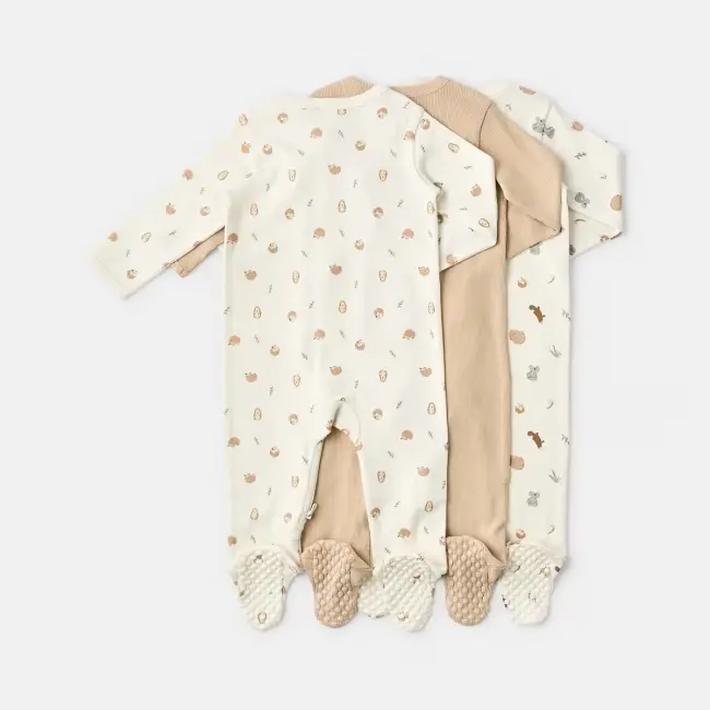 3 Pack Baby Coveralls - 100% Cotton - NewBorn