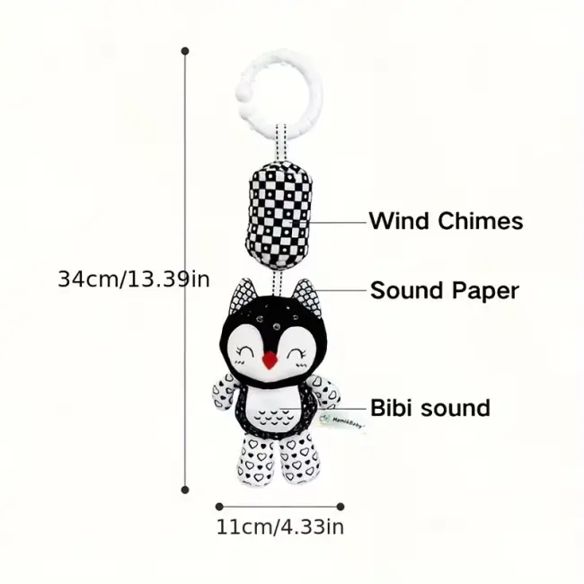 Baby Wind Chime Pram – Black & White Plush Animal Stroller Pendant