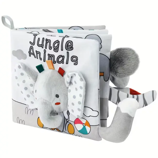 Jungle Animals Plush Baby Soother Cloth Book with 3D Tails
