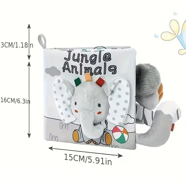 Jungle Animals Plush Baby Soother Cloth Book with 3D Tails