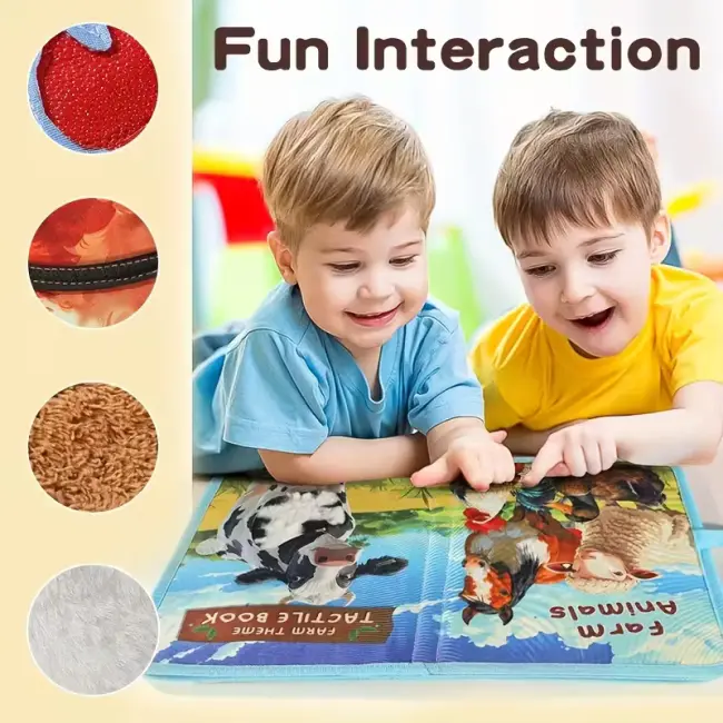 Interactive Baby Sensory Book with Tactile Puzzles & Farm Animal Sounds