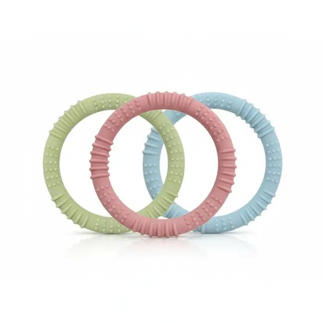 Colorful Silicone Teething Rings for Babies , Blue, Pink and Green