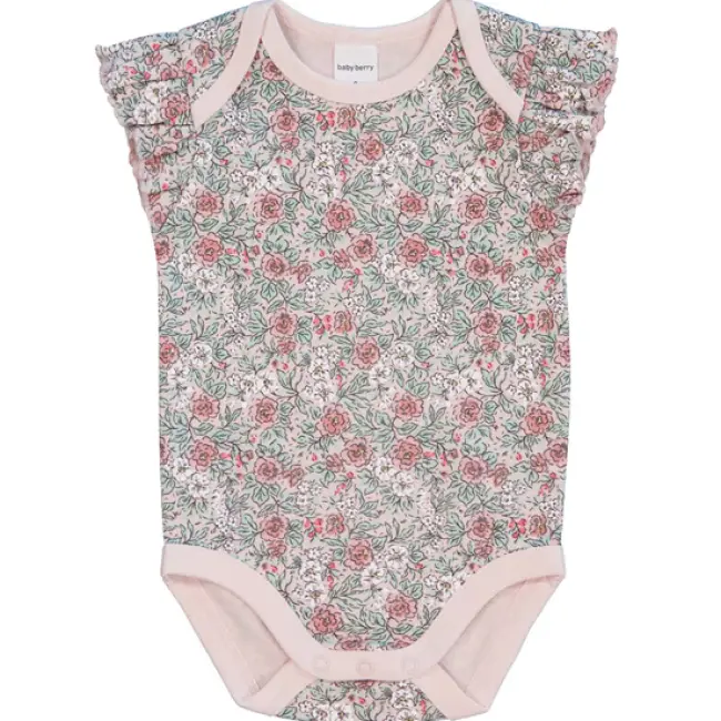 Baby Frill Sleeve Cotton Bodysuit – Light Pink