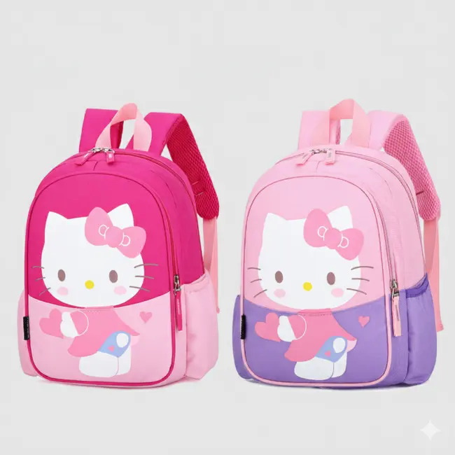 Cute Children’s Kindergarten School Bag – Flower Cat Rose Pink