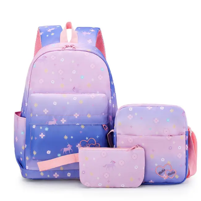 Korean Waterproof School Bag – 3-Piece Set (Purple)