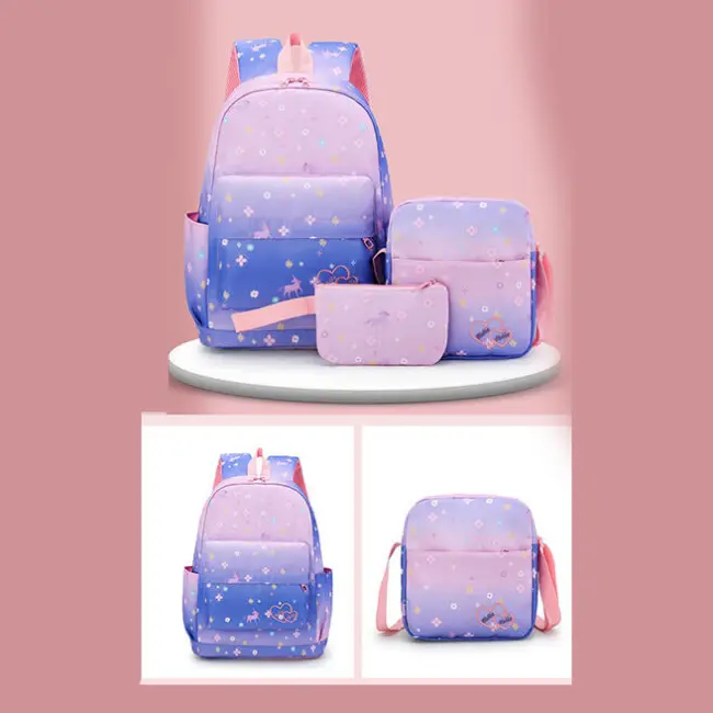 Korean Waterproof School Bag – 3-Piece Set (Purple)