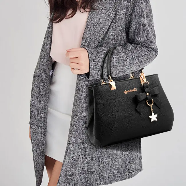Women’s Leather Bow Shoulder & Crossbody Bag – Portable Clasic Handbag