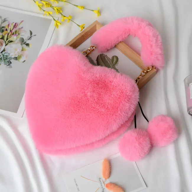 Imitation Rabbit Plush Heart-Shaped Shoulder & Crossbody Bag