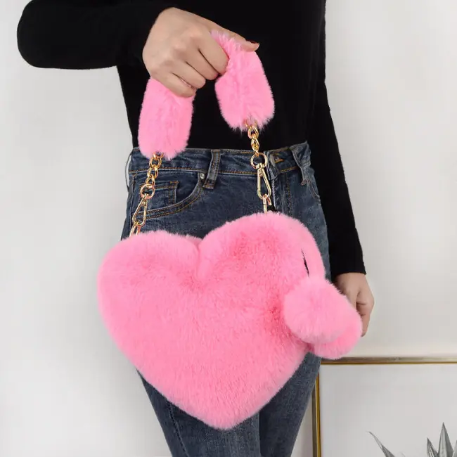 Imitation Rabbit Plush Heart-Shaped Shoulder & Crossbody Bag