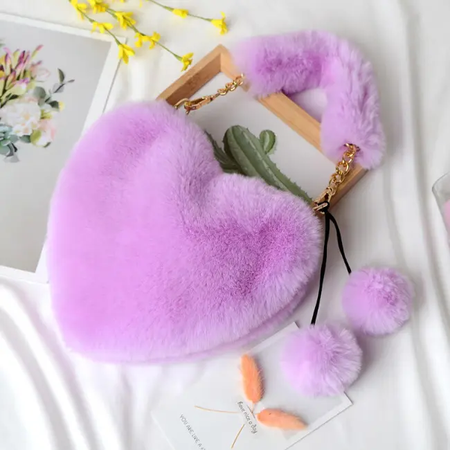 Imitation Rabbit Plush Heart-Shaped Shoulder & Crossbody Bag