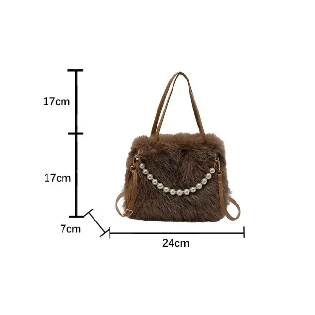 Furry Pearl Small Square Crossbody Handbag for Women