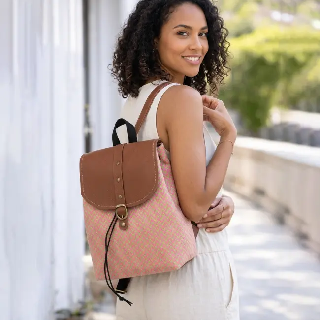 Myra Upcycled Canvas & Leather Chevron Backpack
