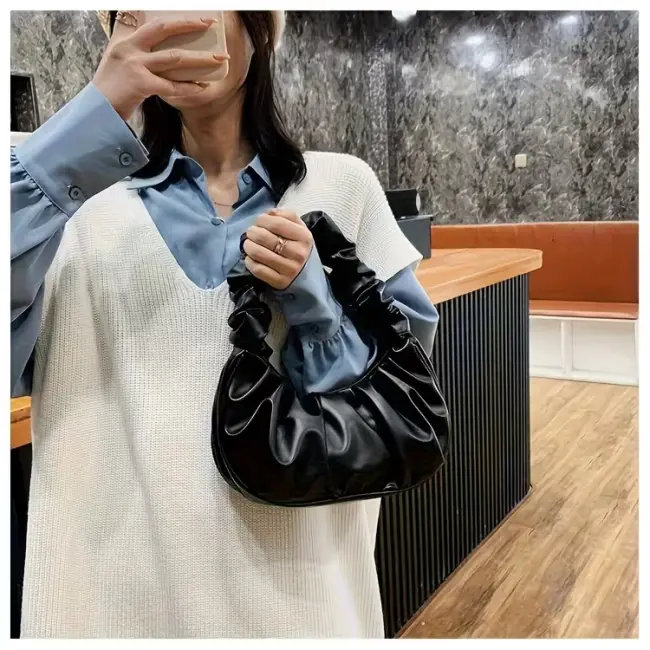 Elegant Pleated Texture Women’s Handbag with Detachable Strap