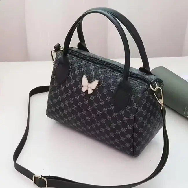 Butterfly Print Polka Dot Boston Shoulder Bag