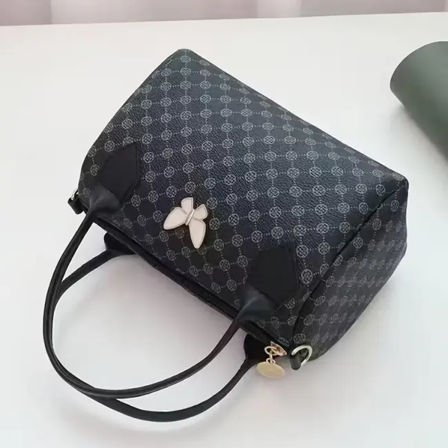 Butterfly Print Polka Dot Boston Shoulder Bag