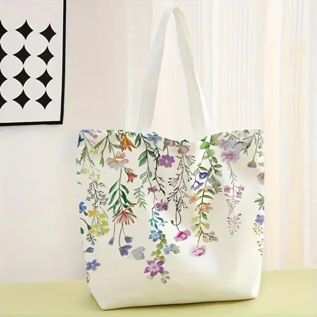 Floral Pattern Casual Tote & Reusable Shopping Bag