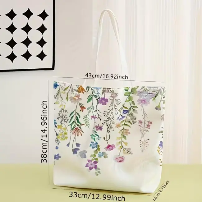 Floral Pattern Casual Tote & Reusable Shopping Bag